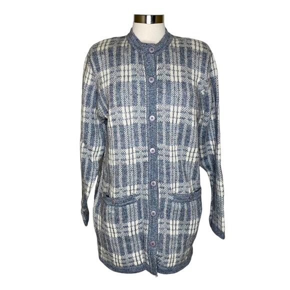 Vintage Academia Plaid Button Front Wool Blend Cardigan Sweater Women’s Large - Picture 1 of 10